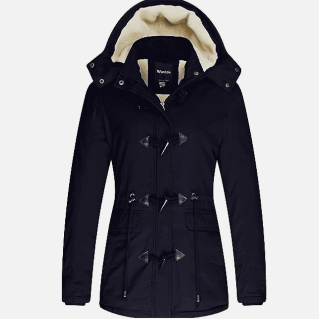 Womens Parka Coat Winter Sherpa Lined Hooded Twill Cotton Navy Size XL Wantdo