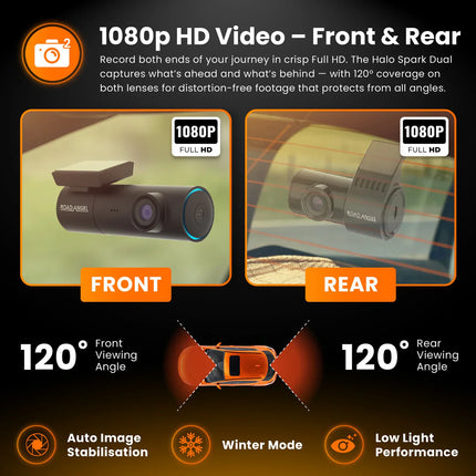 Road Angel Halo Spark Dual 1080p Front & Rear Dash Cam