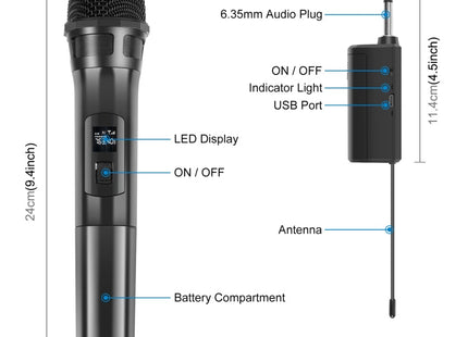 PULUZ UHF Wireless Dynamic Microphone with LED Display, 6.35mm Transmitter(Black)