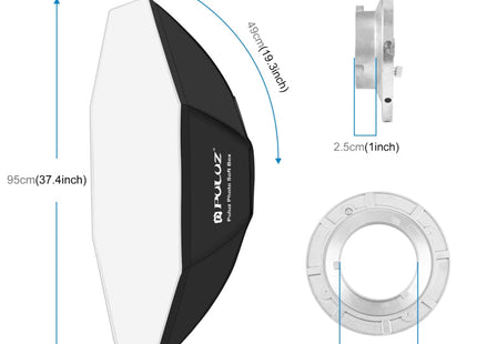 PULUZ 95cm Speedlite Flash Octagon Parabolic Softbox Bowens Mount Diffuser, 95cm Octangle