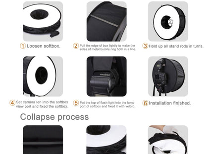 PULUZ 45cm Round Style Macro and Portrait Softbox SpeedLite Flash Light Foldable Diffuser, 45cm Round