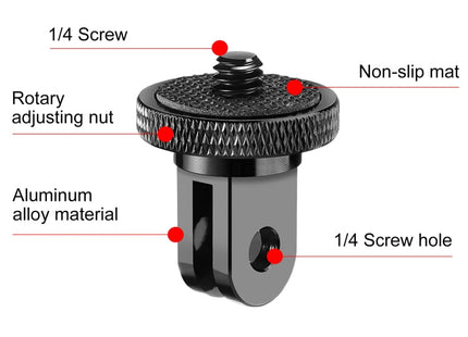 PULUZ 1/4 inch Screw Metal Tripod Mount Action Camera Adapter (Black)