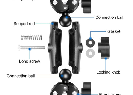 PULUZ Motorcycle Dualheads Crab Clamp Action Camera Handlebar Fixed Mount(Black)