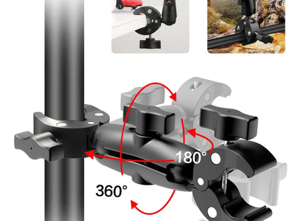 PULUZ Motorcycle Dualheads Crab Clamp Action Camera Handlebar Fixed Mount(Black)
