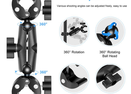 PULUZ Motorcycle Dualheads Crab Clamp Action Camera Handlebar Fixed Mount(Black)