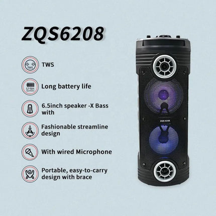 Portable Bluetooth Tower Speaker with Wired Microphone – Wireless, USB Input (ZQS-6208)