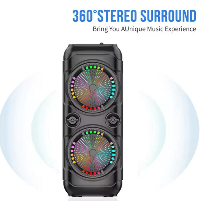 Portable Party Speaker – Dual 8'' Bass Boost, LED Ring Lights, Wireless Mic & Karaoke Fun (ZQS8229/30)