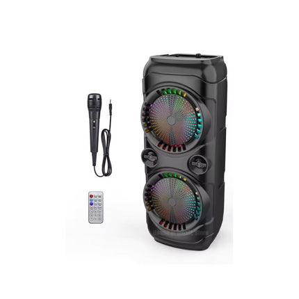 Portable Party Speaker – Dual 8'' Bass Boost, LED Ring Lights, Wireless Mic & Karaoke Fun (ZQS8229/30)