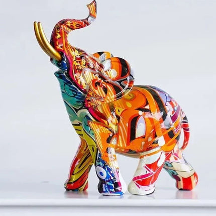 Resin Colorful Transfer Printed Elephant Figurines