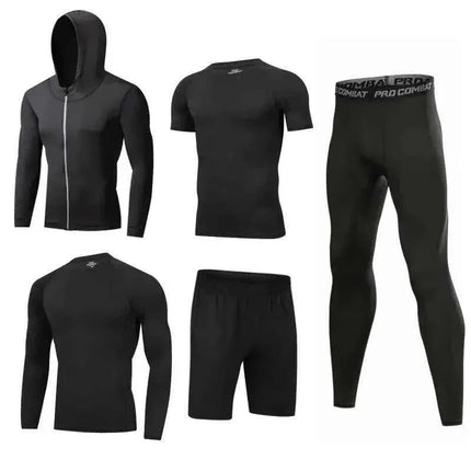 5 Piece Mens Fit Gym Clothes, Moisture-Wicking Fitness Hoodie Set