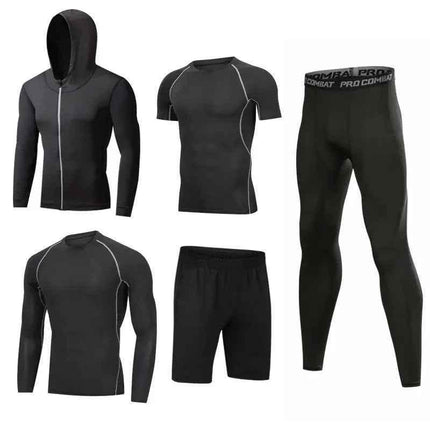 5 Piece Mens Fit Gym Clothes, Moisture-Wicking Fitness Hoodie Set