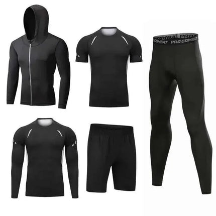 5 Piece Mens Fit Gym Clothes, Moisture-Wicking Fitness Hoodie Set