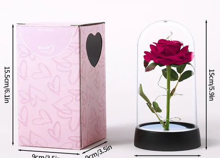 Artificial Rose Flowers Eternal Rose LED Light Foil Flower in Glass Cover