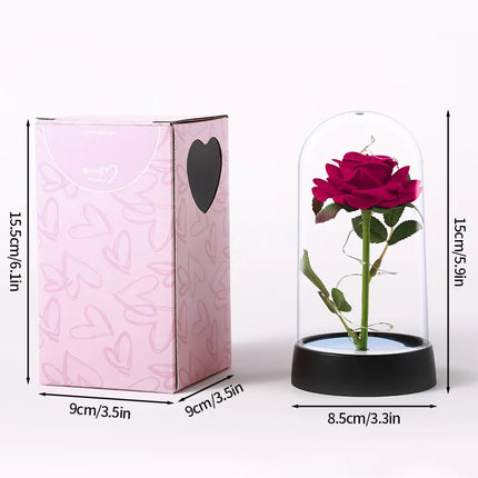 Artificial Rose Flowers Eternal Rose LED Light Foil Flower in Glass Cover