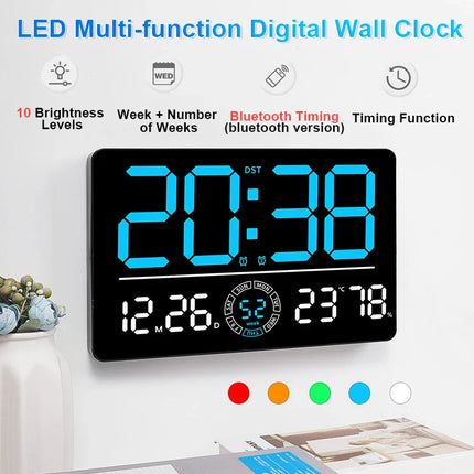 Large Digital Wall Clock 10 Brightness Adjustment Dual Alarm LED Clocks