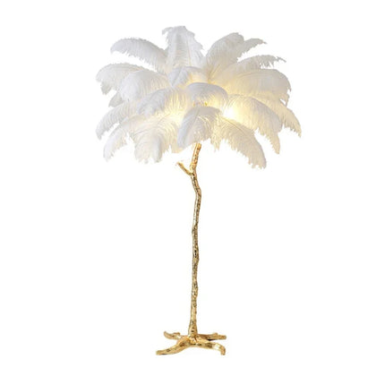 Ostrich Feather Led Floor Lamp Copper Resin Bedroom Bedside Standing Table Light