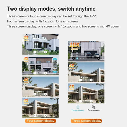 WiFi Security Camera Outdoor 10X Optical Zoom Four Lens Human Auto Tracking Waterproof