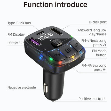 Car Charge Bluetooth 5.3 FM Transmitter Handsfree Car Radio Modulator