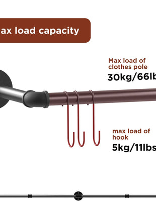 70.8 Inch Industrial Pipe Clothing Rack Wall Mounted Clothes Rail Garment Hanging Bar Rod Display Rack Closet Storage