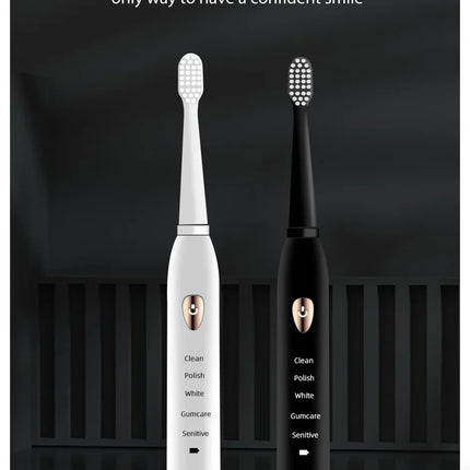 Jianpai Adult Black White Classic Acoustic Electric Toothbrush Adult 5-gear Mode USB Charging IPX7 Waterproof Acoustic Electric