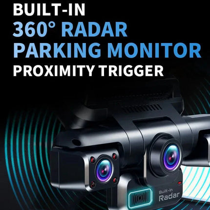 Car dash camera with advanced parking radar assistance