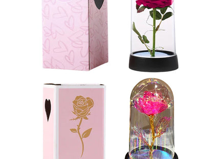 Artificial Rose Flowers Eternal Rose LED Light Foil Flower in Glass Cover