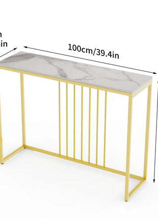 100CM Slim Narrow Hallway Console Table Real Marble Long Bar Table Metal Legs Industrial Stand 2 Color
