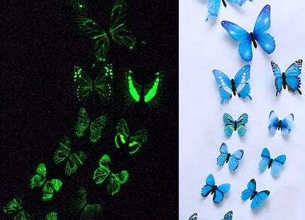 12Pcs Fashion 3D Luminous Butterfly Creative Wall Sticker