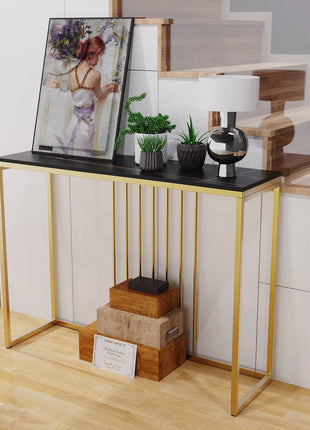 100CM Slim Narrow Hallway Console Table Real Marble Long Bar Table Metal Legs Industrial Stand 2 Color