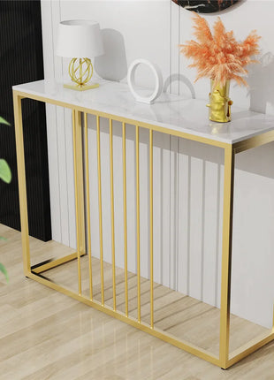 100CM Slim Narrow Hallway Console Table Real Marble Long Bar Table Metal Legs Industrial Stand 2 Color