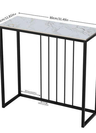 80CM Long Rectangle Marble Console Table for Living Room Entryway Accent Table Metal Frame