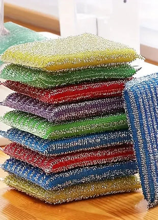 10/50pcs Steel Wire Sponge Wipe Non-stick Oil Brush Double Sided Cleaning Cloth Kitchen Dishcloth Scouring Pad Rag Cleaning Tool