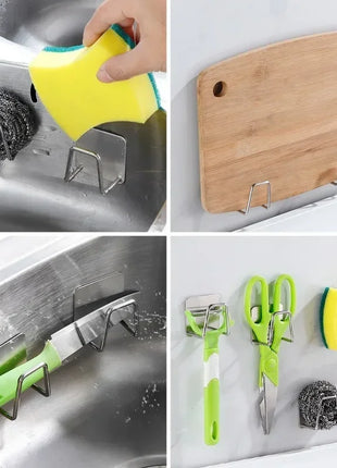1-6pcs Kitchen Stainless Steel Sink Sponges Holder Self Adhesive Drain Drying Rack Shelf Household Wall Hooks Storage Organizer