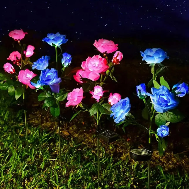 Solar Garden Lights Rose Flower Lawn Lamp