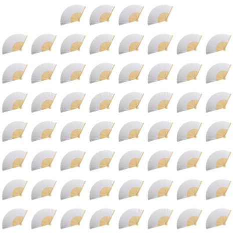 100-1PCS Hand Held Paper Fans Blank White Bamboo Folding Fans for Wedding Gift Party Dance DIY Decoration Personalised Fan