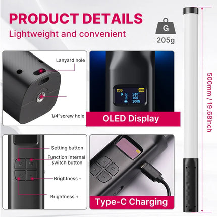 VL119 Handheld RGB Colorful Stick Light 19.68 inch Handheld LED Light