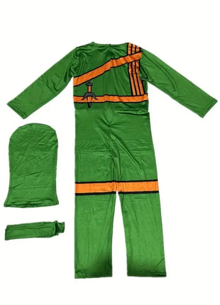 Boys Japanese Ninja Costume with Cartoon Anime Print Red Jumpsuit, Mask and Ninja Fork Accessory Set Halloween Dress Up Party