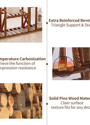 11 Tier Wood Plant Stand Carbonized High Widen Pot Display Shelf Holder Flower Shop Office Garden Indoor Outdoor Decor