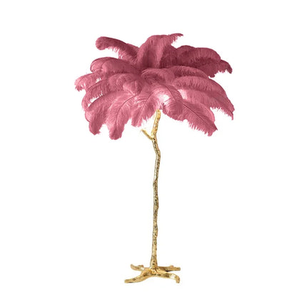 Ostrich Feather Led Floor Lamp Copper Resin Bedroom Bedside Standing Table Light