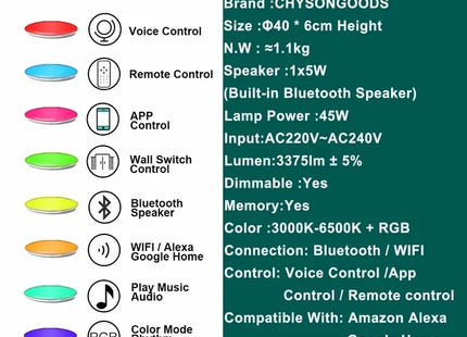 Modern LED Ceiling Lights Bluetooth Speaker Remote Control