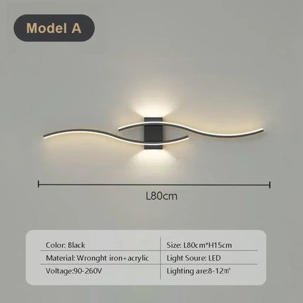 Modern LED Strip Wall Lamp Double Curve with Remote Control