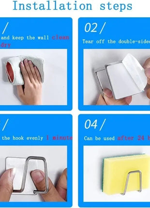 1-6pcs Kitchen Stainless Steel Sink Sponges Holder Self Adhesive Drain Drying Rack Shelf Household Wall Hooks Storage Organizer