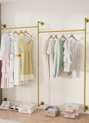 80.7 Inch Long Industrial Pipe Clothes Rack Double Clothes Rail Loft Residential Tidy Wardrobe Wall Clothing Hanging Rack