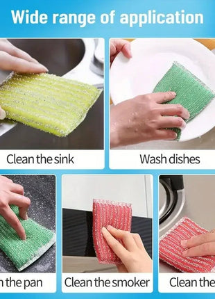 10/50pcs Steel Wire Sponge Wipe Non-stick Oil Brush Double Sided Cleaning Cloth Kitchen Dishcloth Scouring Pad Rag Cleaning Tool