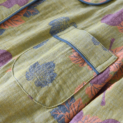 Japanese Spring and Autumn New Women's Pajama Set 100% Cotton Vintage Long Sleeved Pants Two Piece Set for Home Furnishings