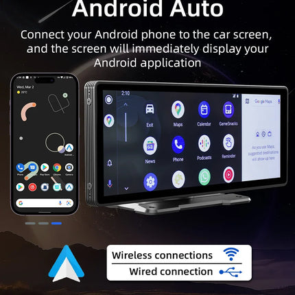 10.26 Inch Portable Wireless Carplay Screen HD Rear Reversing Camera Car Radio DVR MP5 Multimedia Video Player Android Auto
