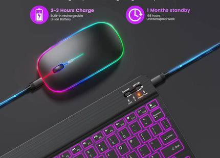 Mini Bluetooth Keyboard RGB Wireless Keyboard 10 inch Backlit Keyboard Backlight Touchpad Keyboard for IOS Android Windows iPad