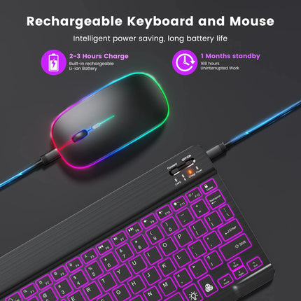 Mini Bluetooth Keyboard RGB Wireless Keyboard 10 inch Backlit Keyboard Backlight Touchpad Keyboard for IOS Android Windows iPad