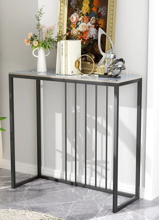 80CM Long Rectangle Marble Console Table for Living Room Entryway Accent Table Metal Frame