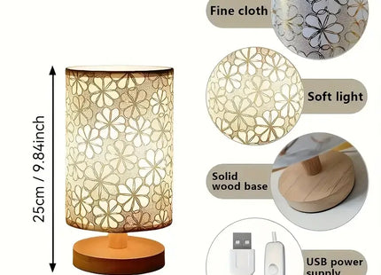Simple cloth cover table lamp wooden base, USB power supply